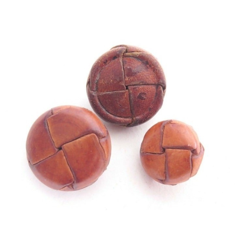 Vintage Brown Leather Buttons Lot of 3
